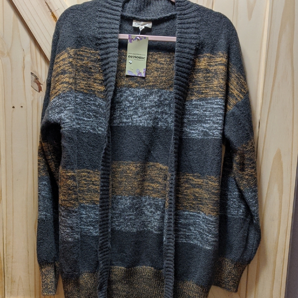 Eesome Charcoal and Mustard Knit Cardigan